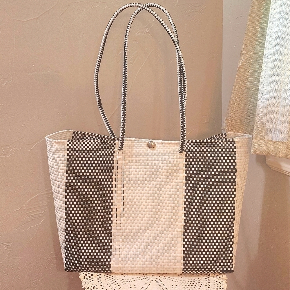 TRUSS Large Tote in Black And White Color Block